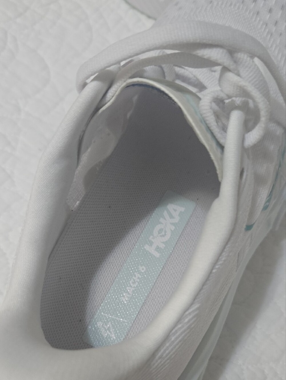Hoka One One White Running Shoes with Light Blue Accents - Picture 4 of 6